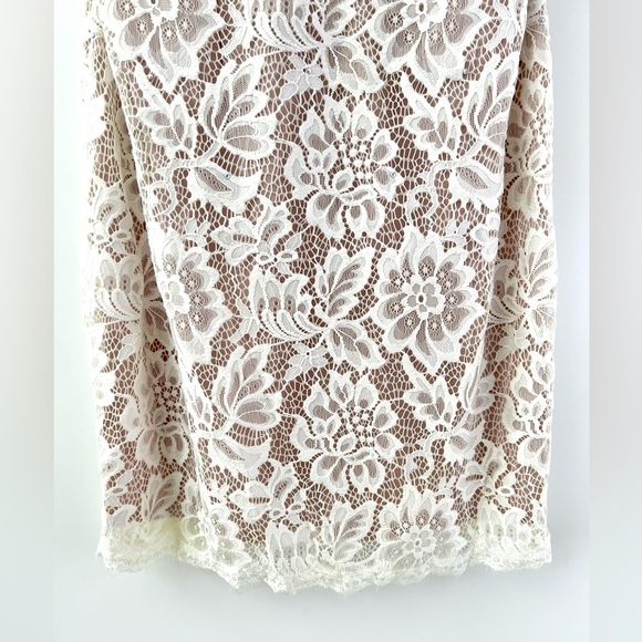 BETSY & ADAM | Sheath White Floral Lace Illusion Mini Dress Embellished Size 8 - Picture 6 of 12